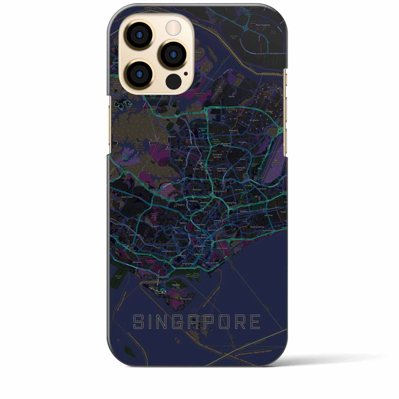 【シンガポール】地図柄iPhoneケース（バックカバータイプ・ブラック）iPhone 12 Pro Max 用