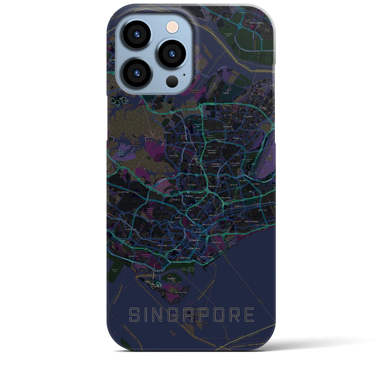 【シンガポール】地図柄iPhoneケース（バックカバータイプ・ブラック）iPhone 13 Pro Max 用