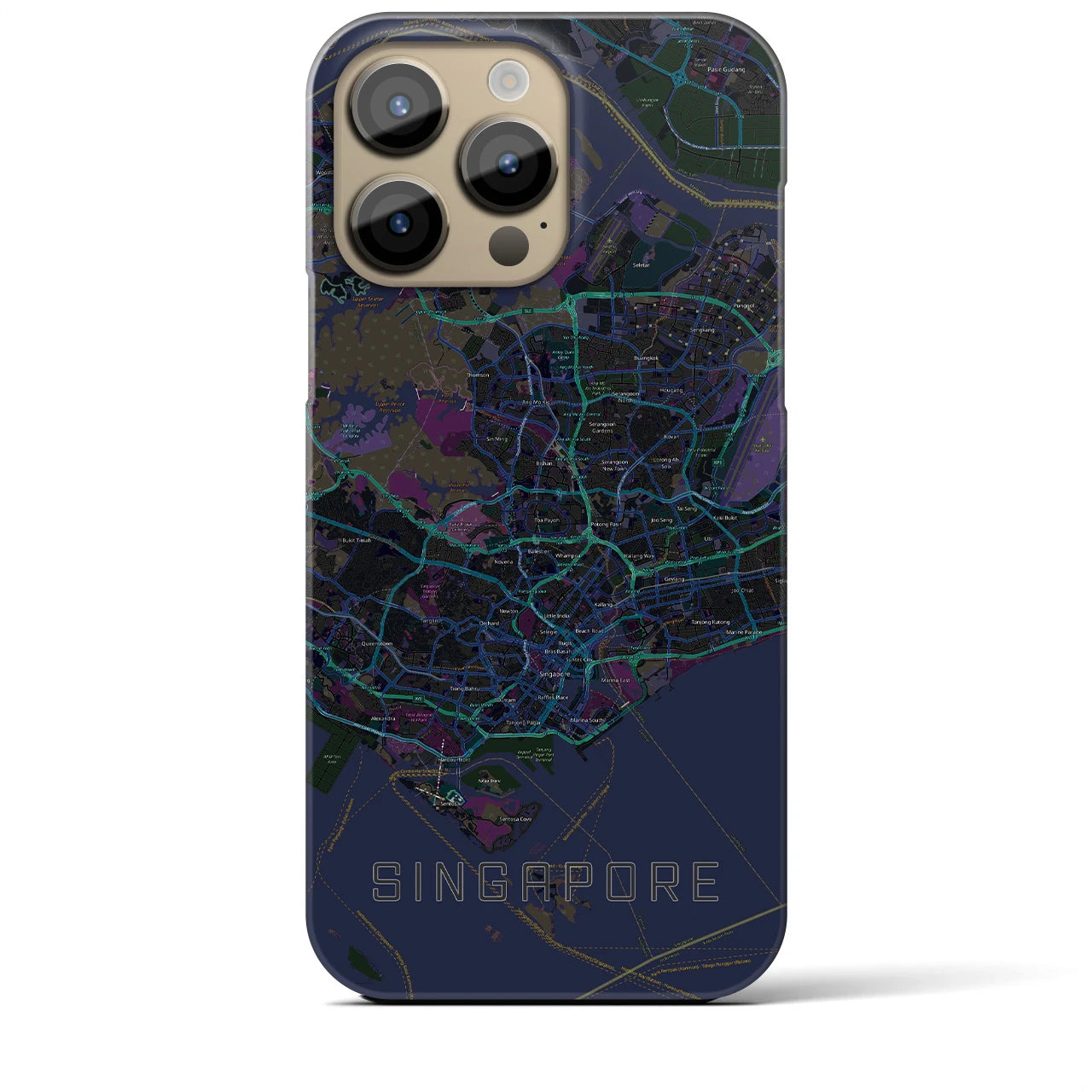 【シンガポール】地図柄iPhoneケース（バックカバータイプ・ブラック）iPhone 14 Pro Max 用