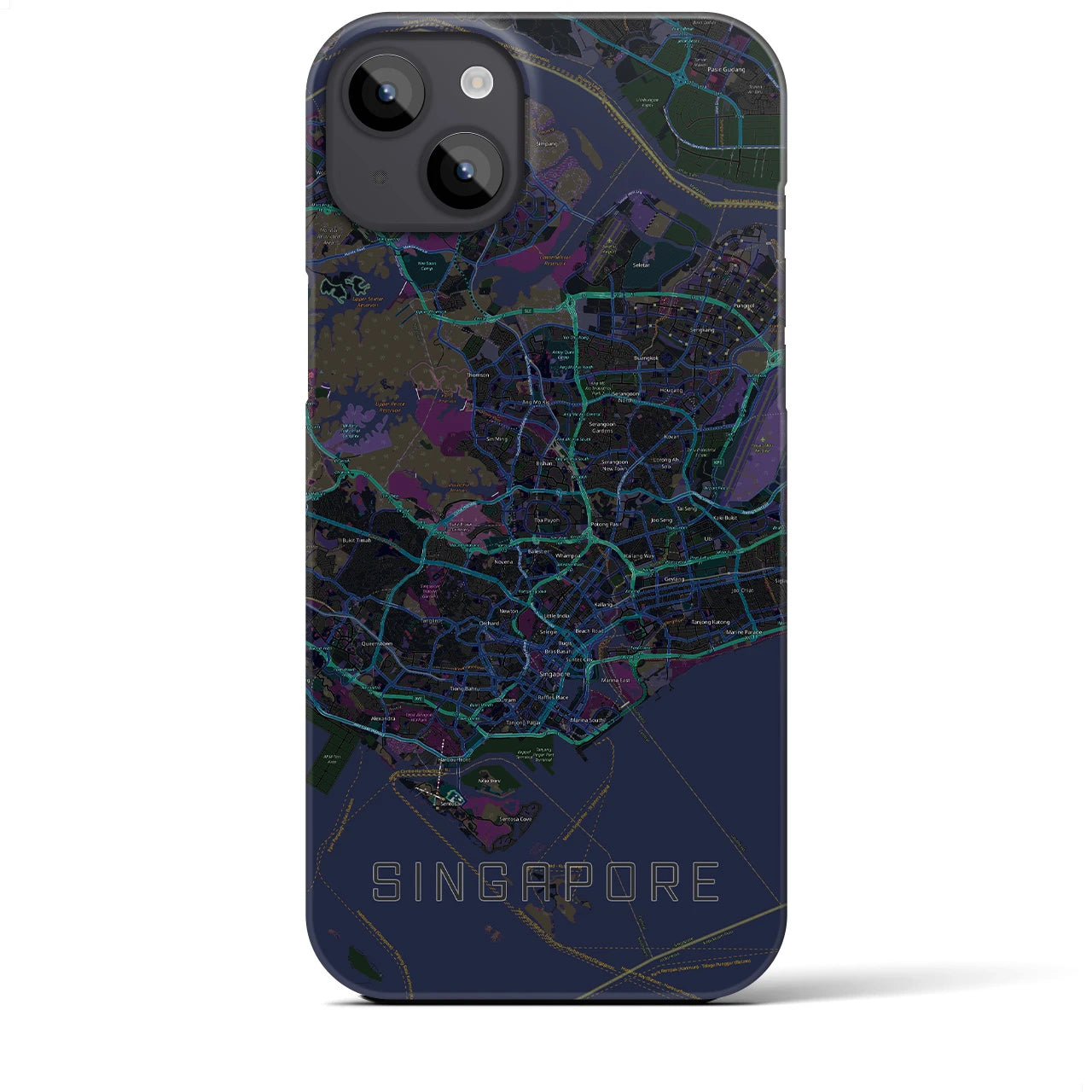 【シンガポール】地図柄iPhoneケース（バックカバータイプ・ブラック）iPhone 14 Plus 用