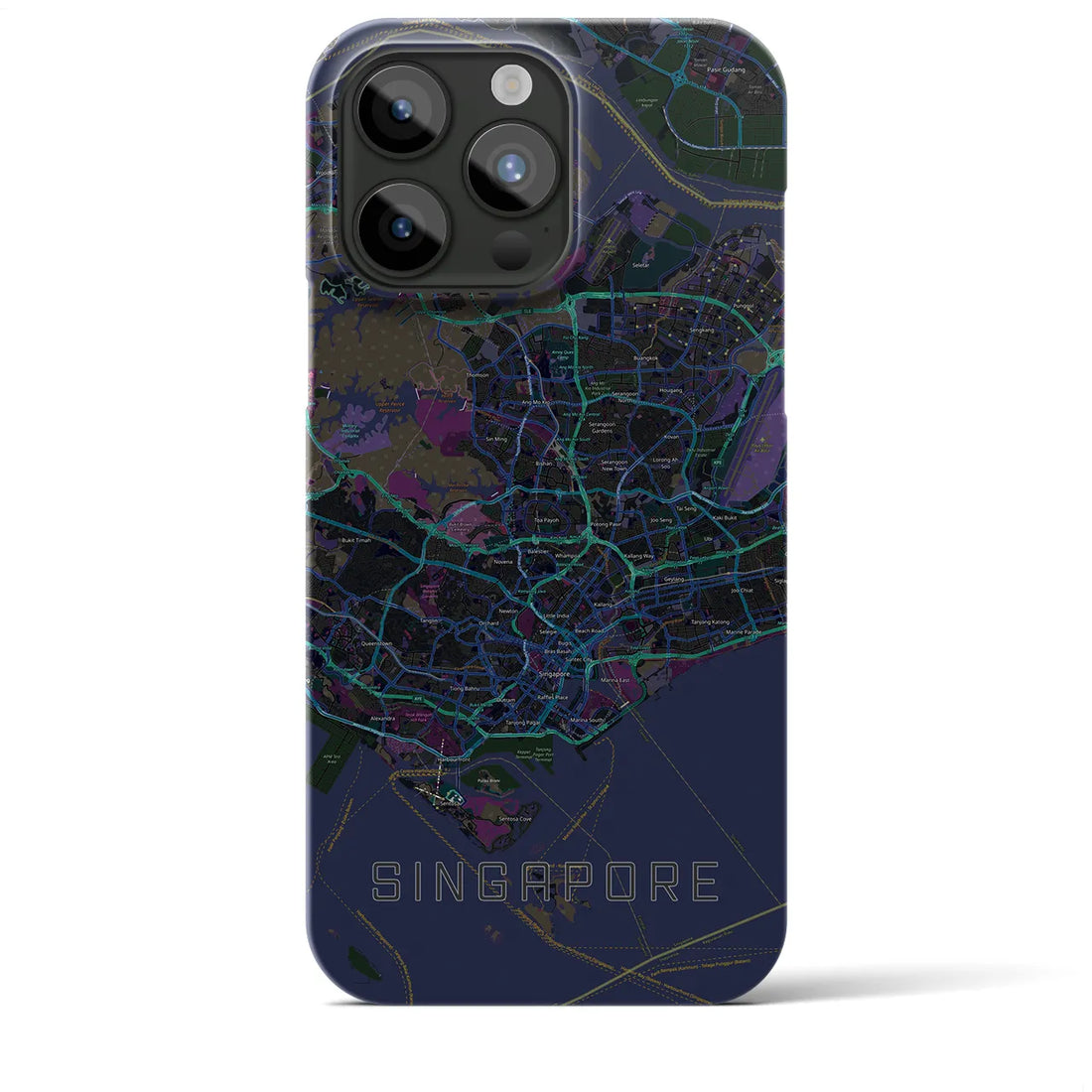 【シンガポール】地図柄iPhoneケース（バックカバータイプ・ブラック）iPhone 15 Pro Max 用