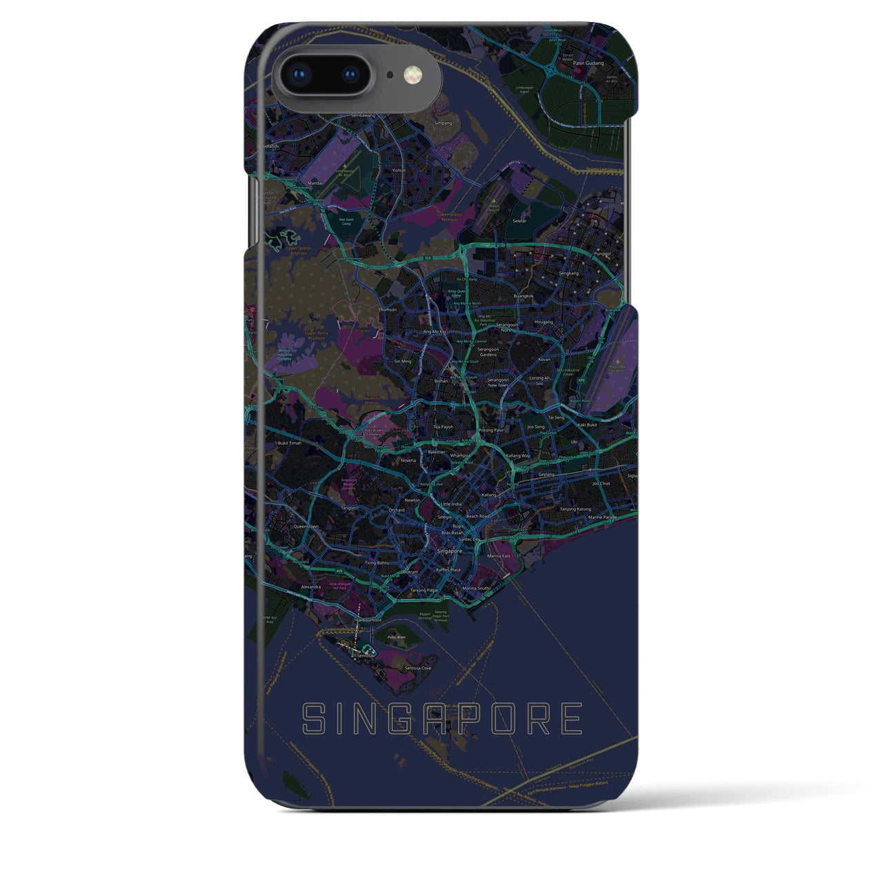 【シンガポール】地図柄iPhoneケース（バックカバータイプ・ブラック）iPhone 8Plus /7Plus / 6sPlus / 6Plus 用