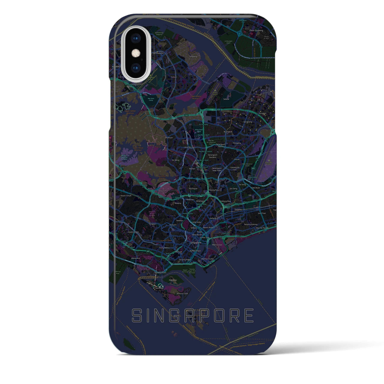 【シンガポール】地図柄iPhoneケース（バックカバータイプ・ブラック）iPhone XS Max 用