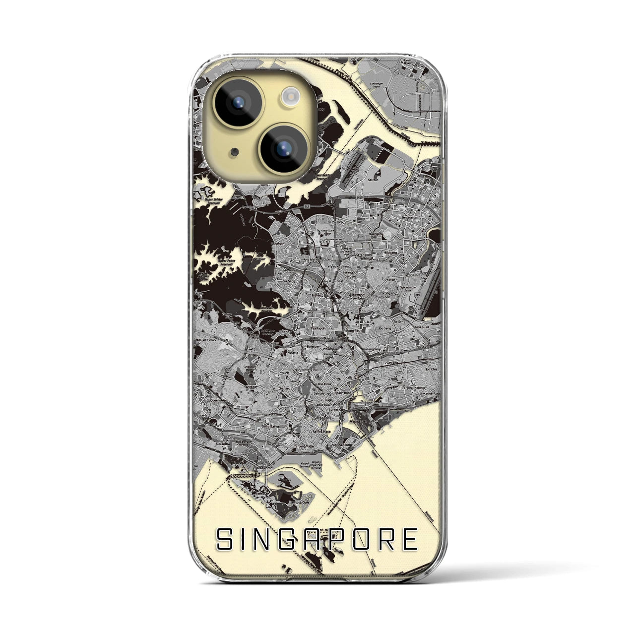 【シンガポール】地図柄iPhoneケース（クリアタイプ・モノトーン）iPhone 15 用