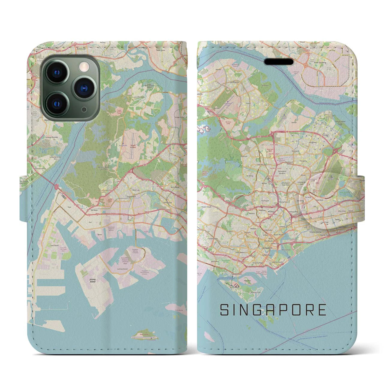 【シンガポール】地図柄iPhoneケース（手帳両面タイプ・ナチュラル）iPhone 11 Pro 用