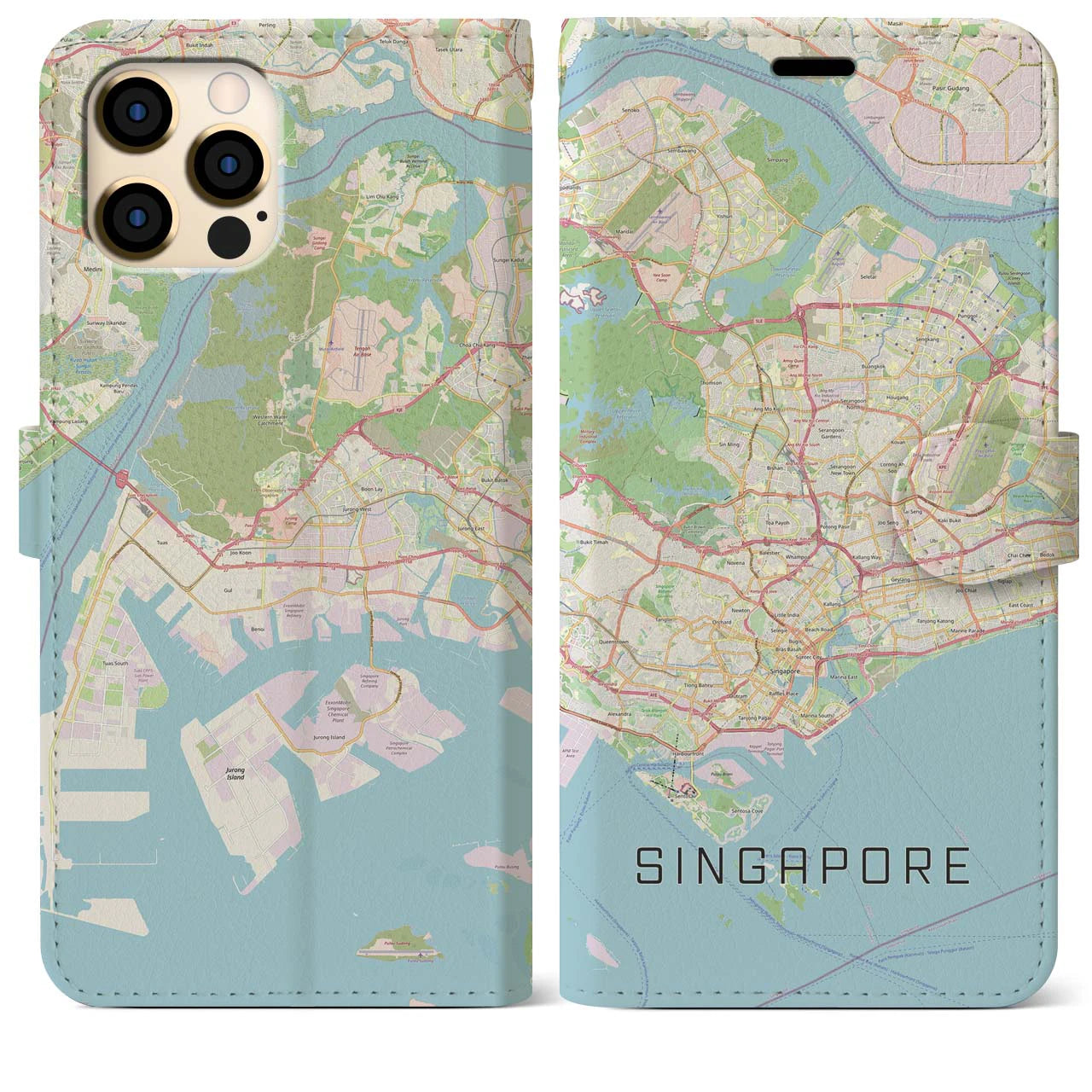 【シンガポール】地図柄iPhoneケース（手帳両面タイプ・ナチュラル）iPhone 12 Pro Max 用
