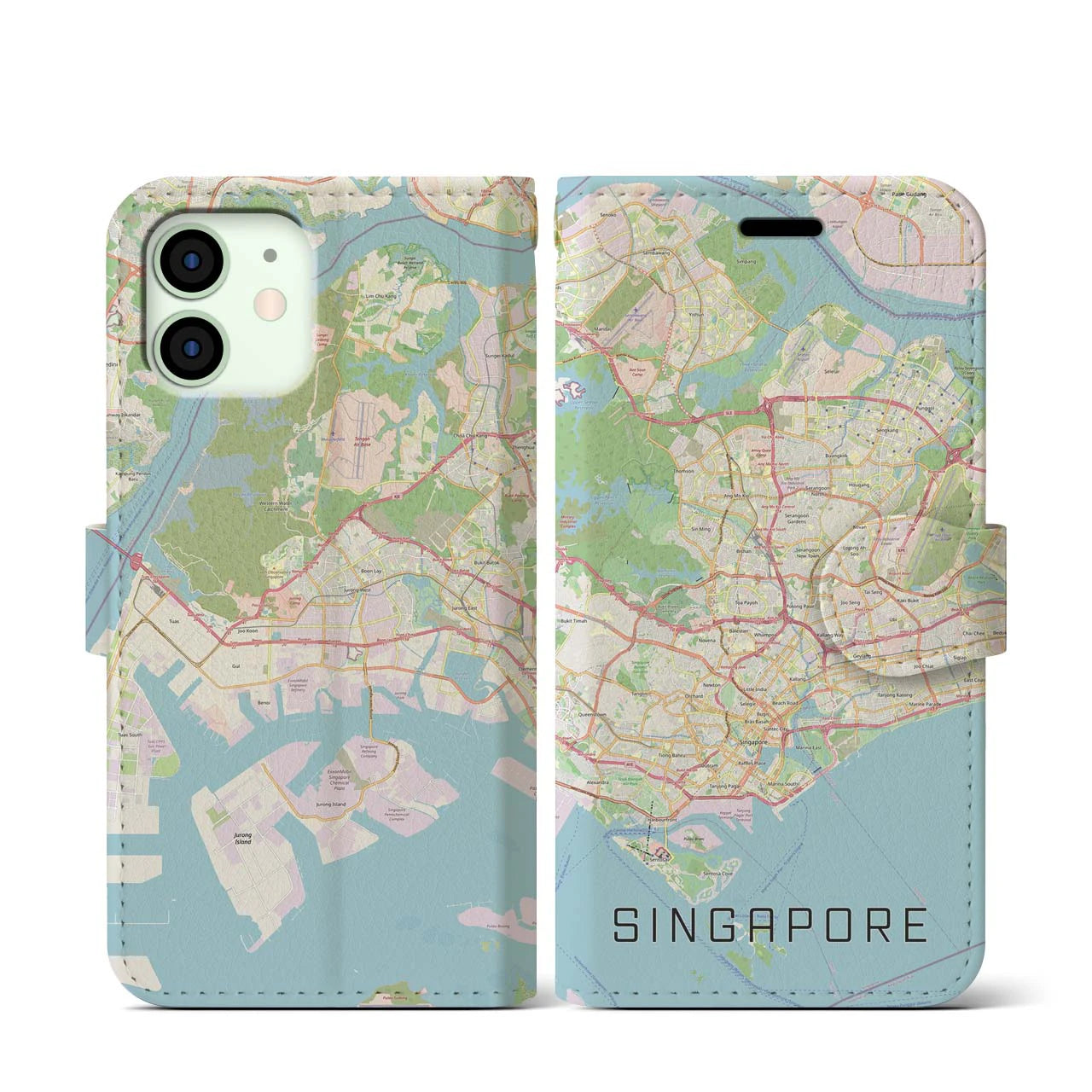 【シンガポール】地図柄iPhoneケース（手帳両面タイプ・ナチュラル）iPhone 12 mini 用