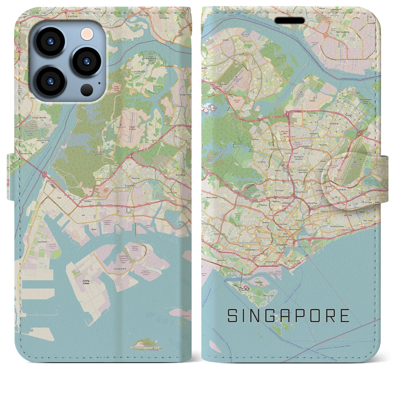 【シンガポール】地図柄iPhoneケース（手帳両面タイプ・ナチュラル）iPhone 13 Pro Max 用