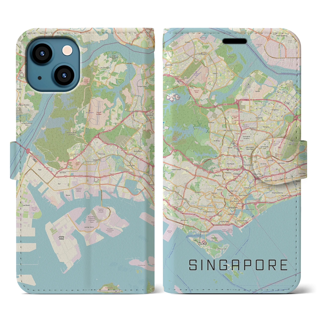 【シンガポール】地図柄iPhoneケース（手帳両面タイプ・ナチュラル）iPhone 13 用