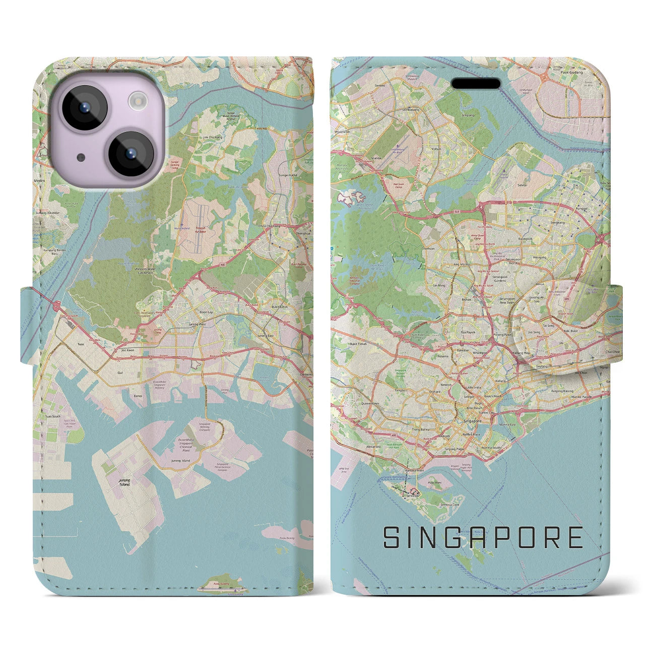 【シンガポール】地図柄iPhoneケース（手帳両面タイプ・ナチュラル）iPhone 14 用