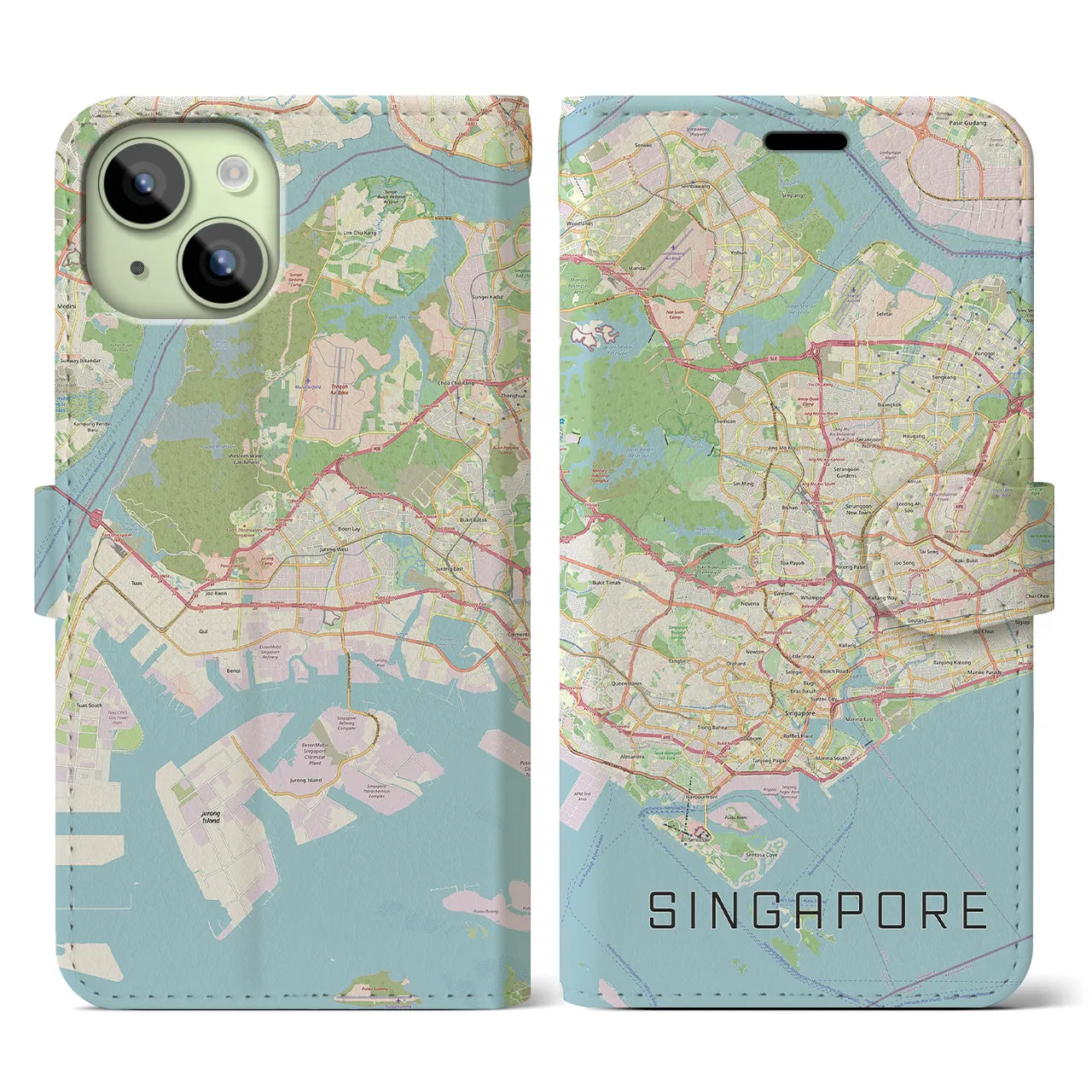 【シンガポール】地図柄iPhoneケース（手帳両面タイプ・ナチュラル）iPhone 15 用