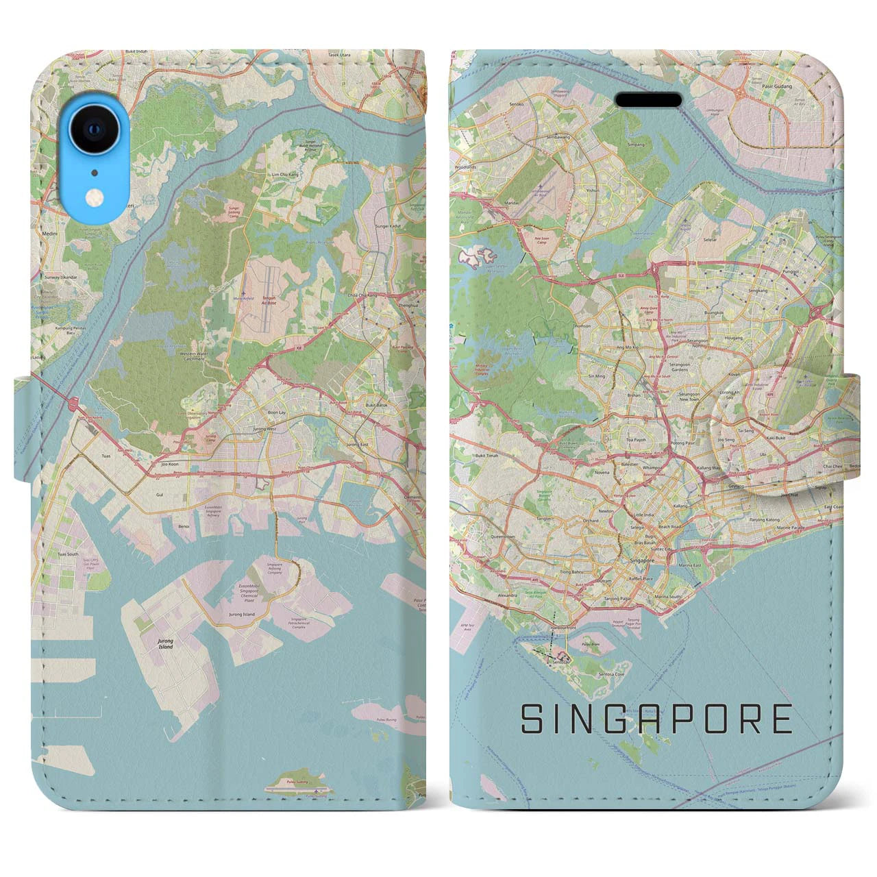 【シンガポール】地図柄iPhoneケース（手帳両面タイプ・ナチュラル）iPhone XR 用