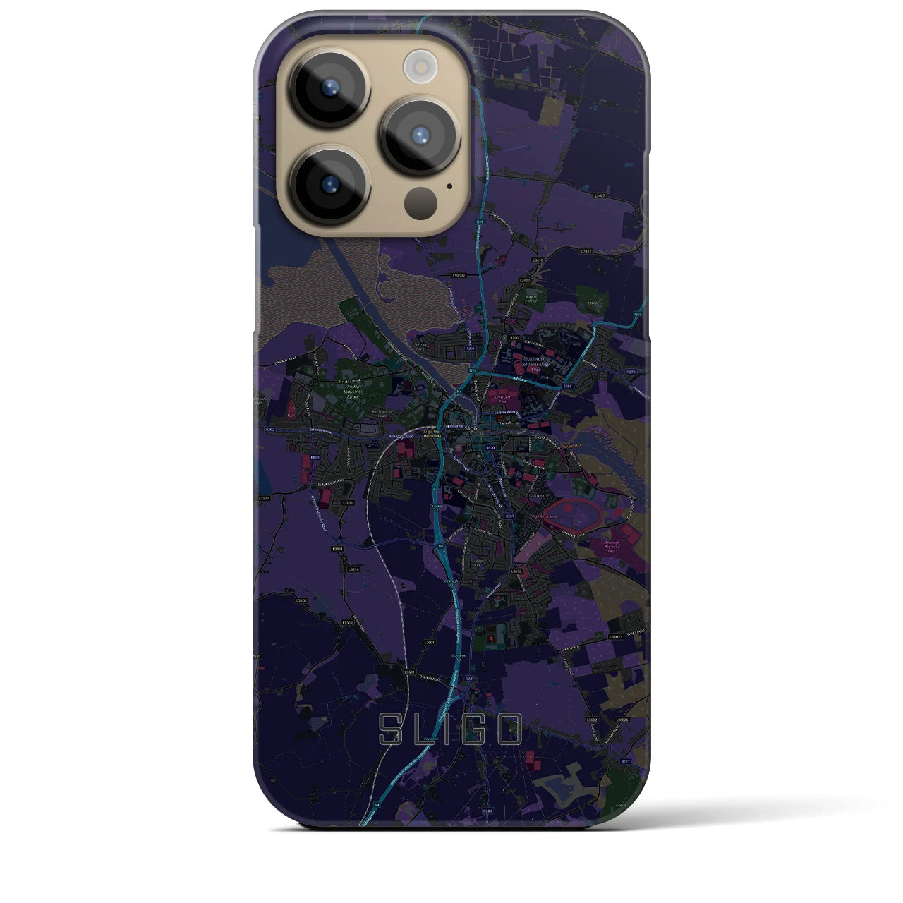 【スライゴ】地図柄iPhoneケース（バックカバータイプ・ブラック）iPhone 14 Pro Max 用