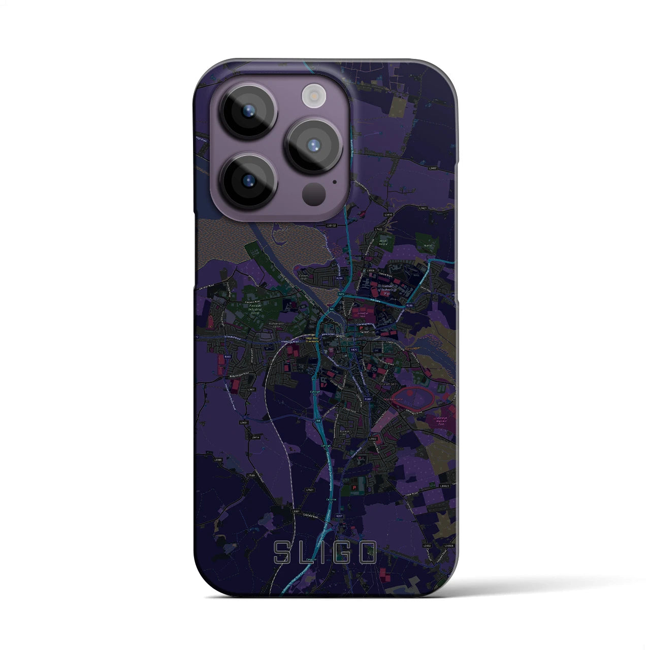 【スライゴ】地図柄iPhoneケース（バックカバータイプ・ブラック）iPhone 14 Pro 用