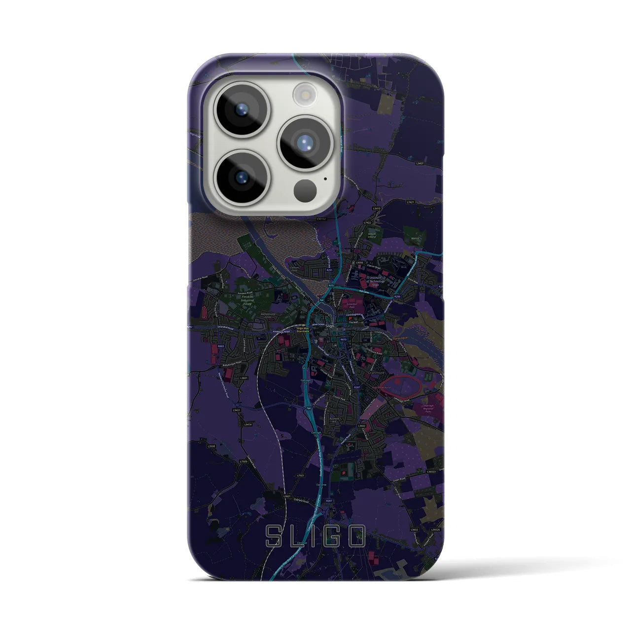 【スライゴ】地図柄iPhoneケース（バックカバータイプ・ブラック）iPhone 15 Pro 用