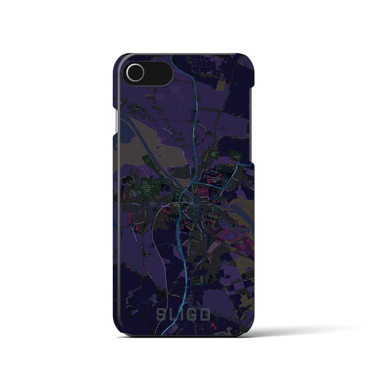 【スライゴ】地図柄iPhoneケース（バックカバータイプ・ブラック）iPhone SE（第3 / 第2世代） / 8 / 7 / 6s / 6 用