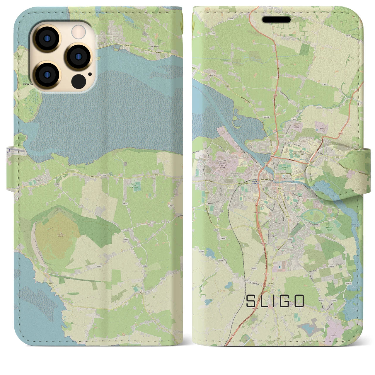 【スライゴ】地図柄iPhoneケース（手帳両面タイプ・ナチュラル）iPhone 12 Pro Max 用
