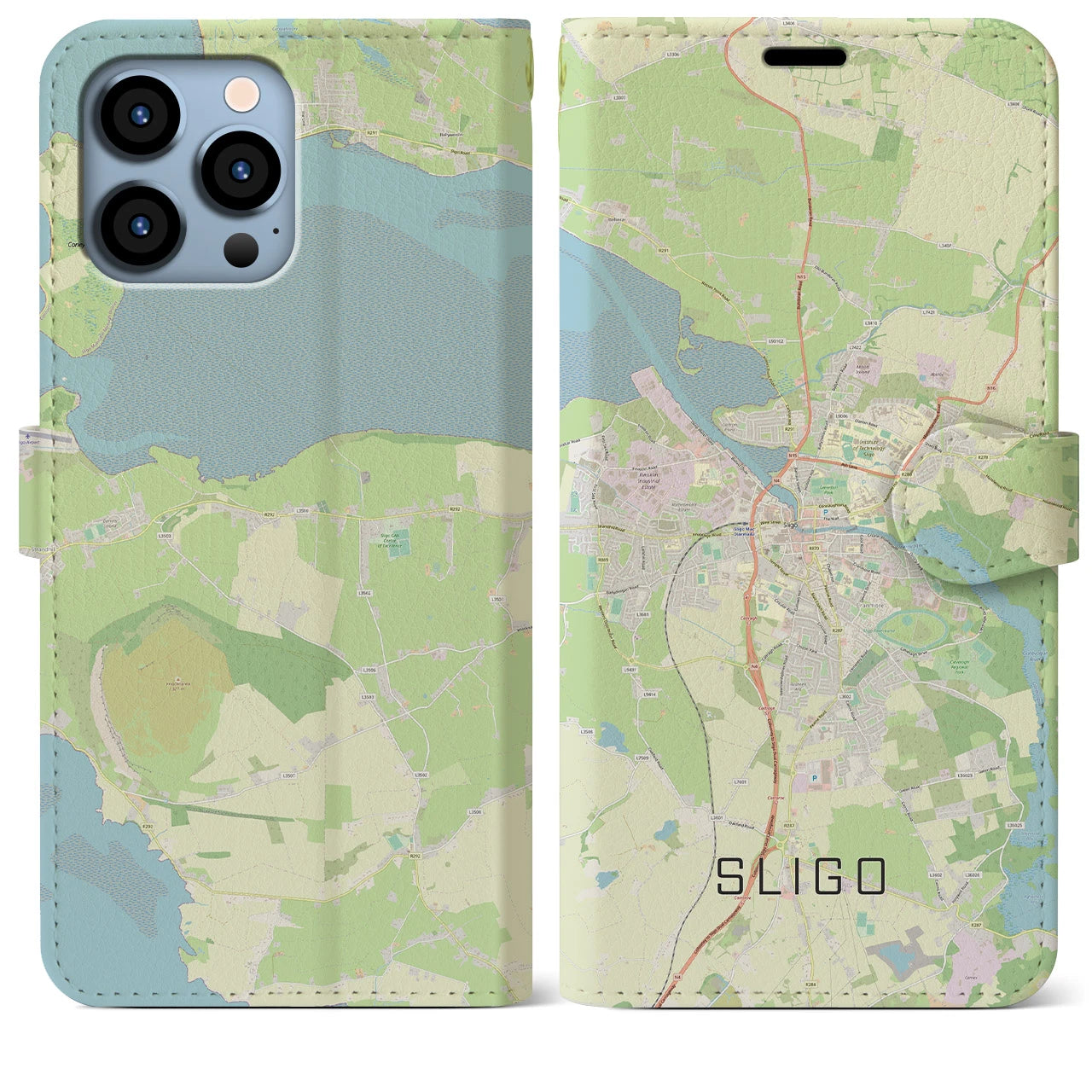 【スライゴ】地図柄iPhoneケース（手帳両面タイプ・ナチュラル）iPhone 13 Pro Max 用