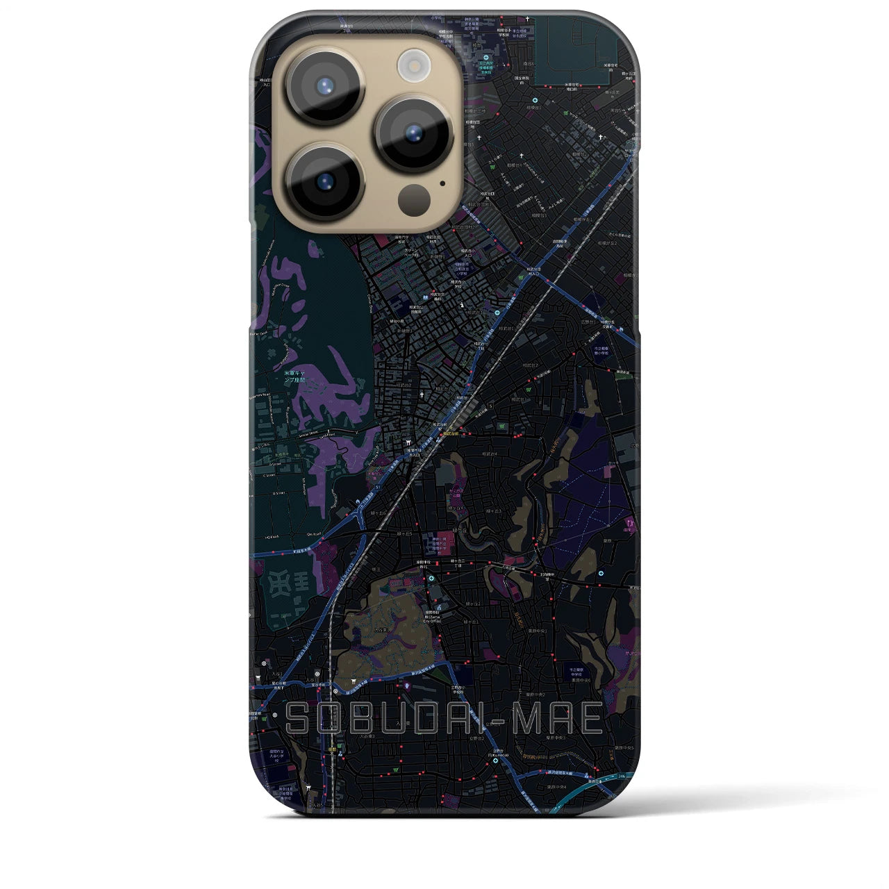【相武台前】地図柄iPhoneケース（バックカバータイプ・ブラック）iPhone 14 Pro Max 用