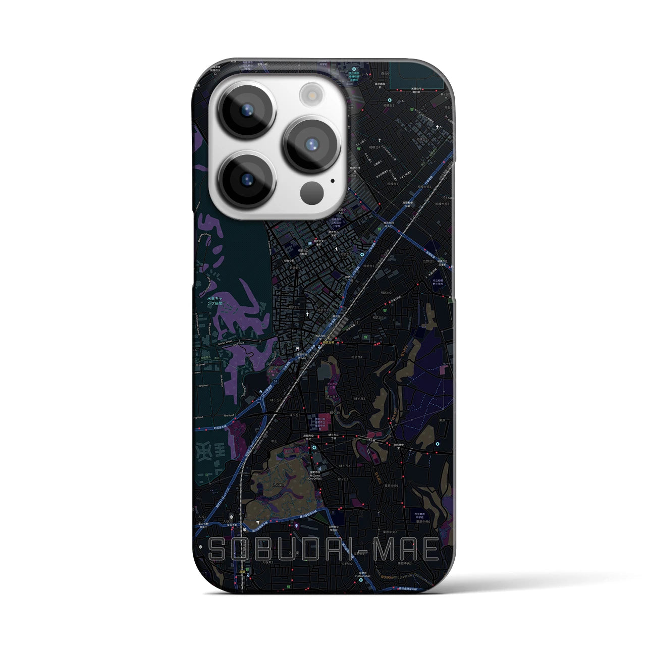 【相武台前】地図柄iPhoneケース（バックカバータイプ・ブラック）iPhone 14 Pro 用