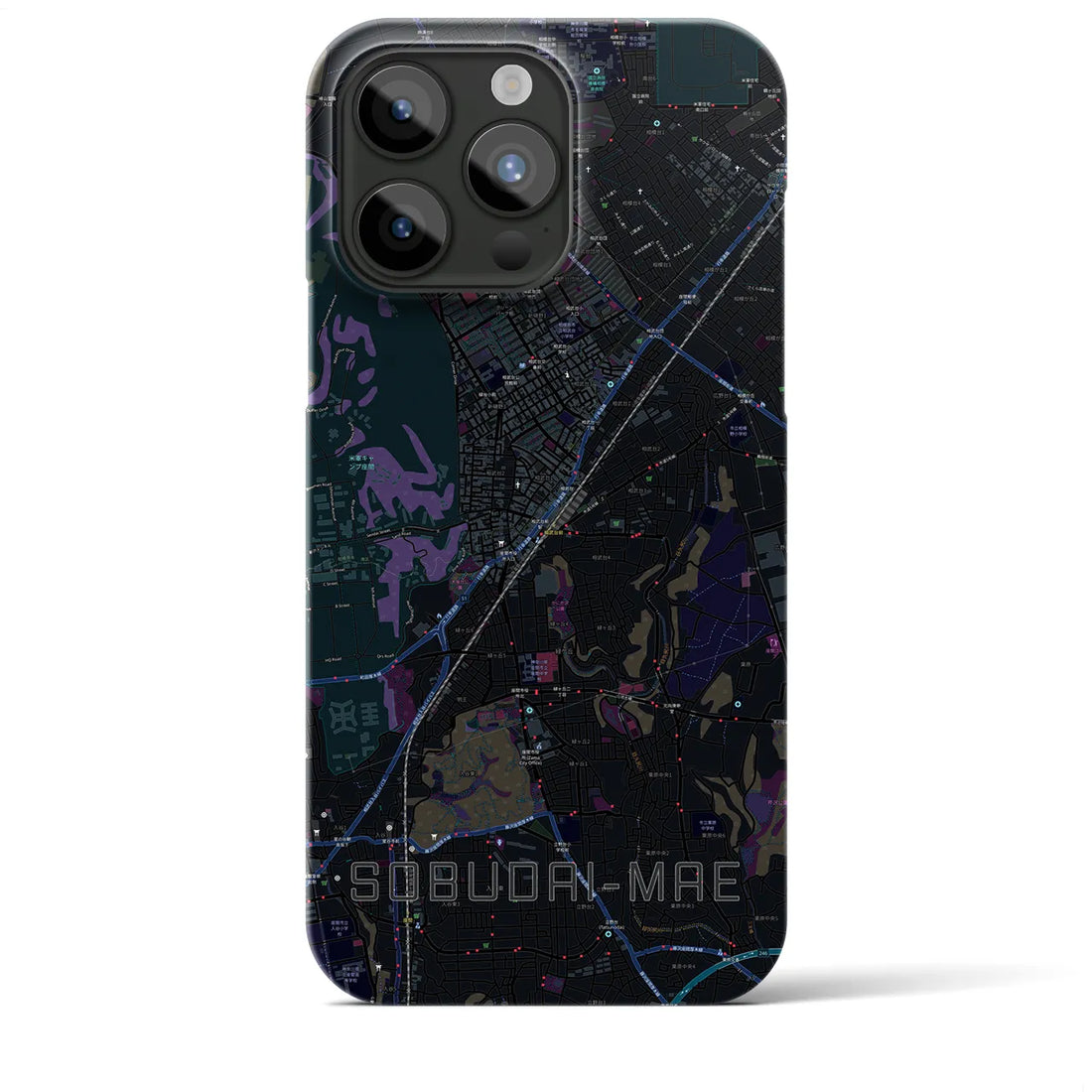 【相武台前】地図柄iPhoneケース（バックカバータイプ・ブラック）iPhone 15 Pro Max 用