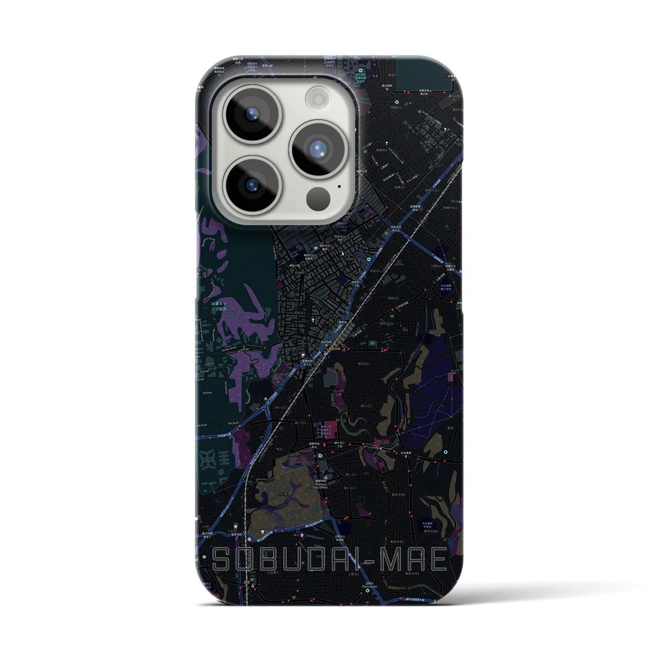 【相武台前】地図柄iPhoneケース（バックカバータイプ・ブラック）iPhone 15 Pro 用