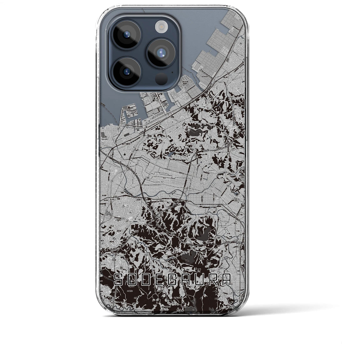 【袖ケ浦】地図柄iPhoneケース（クリアタイプ・モノトーン）iPhone 15 Pro Max 用