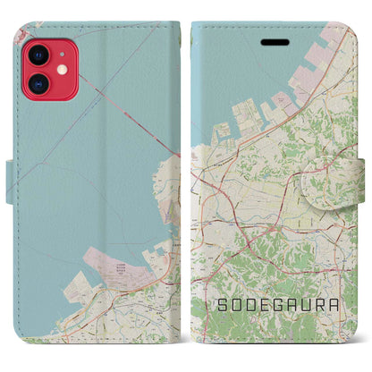 【袖ケ浦（千葉県）】地図柄iPhoneケース（手帳タイプ）ナチュラル・iPhone 11 用
