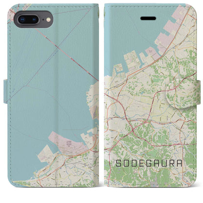 【袖ケ浦（千葉県）】地図柄iPhoneケース（手帳タイプ）ナチュラル・iPhone 8Plus /7Plus / 6sPlus / 6Plus 用