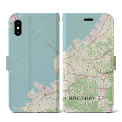 【袖ケ浦（千葉県）】地図柄iPhoneケース（手帳タイプ）ナチュラル・iPhone XS / X 用