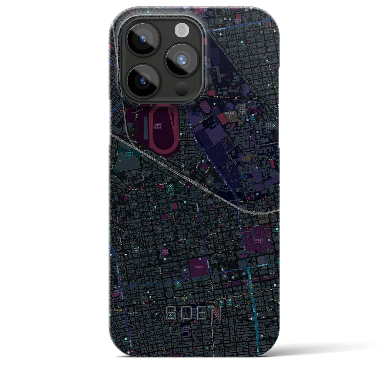 【桑園】地図柄iPhoneケース（バックカバータイプ・ブラック）iPhone 15 Pro Max 用