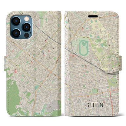 【桑園（北海道）】地図柄iPhoneケース（手帳タイプ）ナチュラル・iPhone 12 / 12 Pro 用