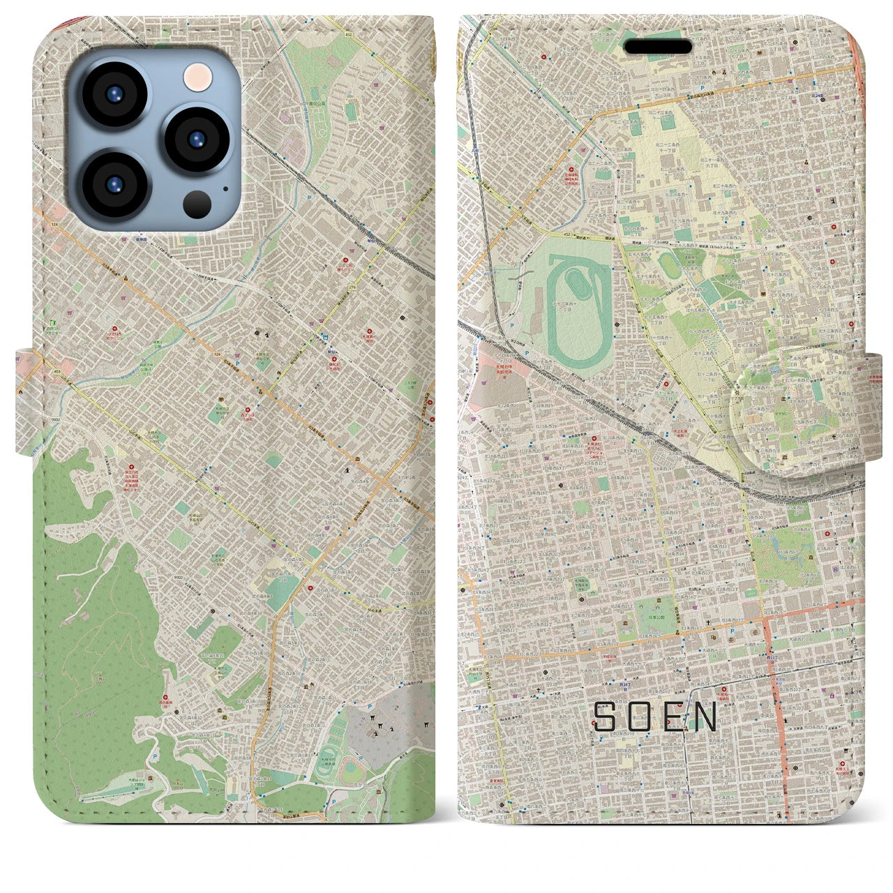 【桑園】地図柄iPhoneケース（手帳両面タイプ・ナチュラル）iPhone 13 Pro Max 用