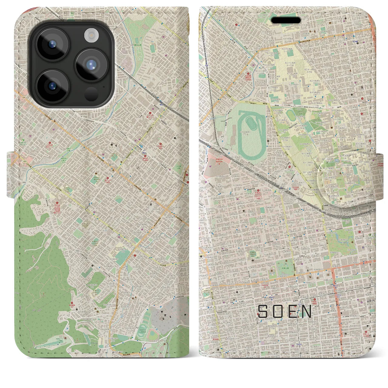 【桑園】地図柄iPhoneケース（手帳両面タイプ・ナチュラル）iPhone 15 Pro Max 用