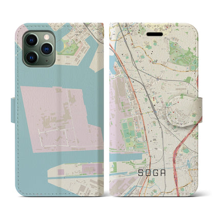 【蘇我（千葉県）】地図柄iPhoneケース（手帳タイプ）ナチュラル・iPhone 11 Pro 用