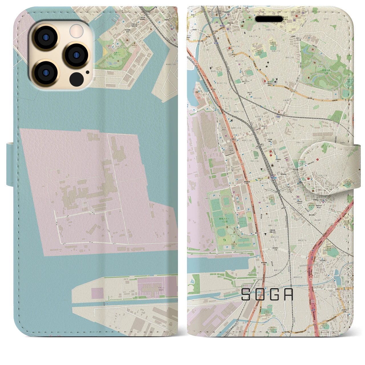 【蘇我】地図柄iPhoneケース（手帳両面タイプ・ナチュラル）iPhone 12 Pro Max 用