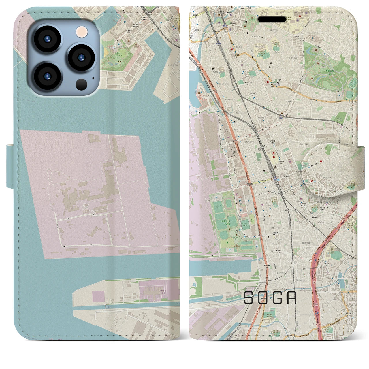 【蘇我】地図柄iPhoneケース（手帳両面タイプ・ナチュラル）iPhone 13 Pro Max 用