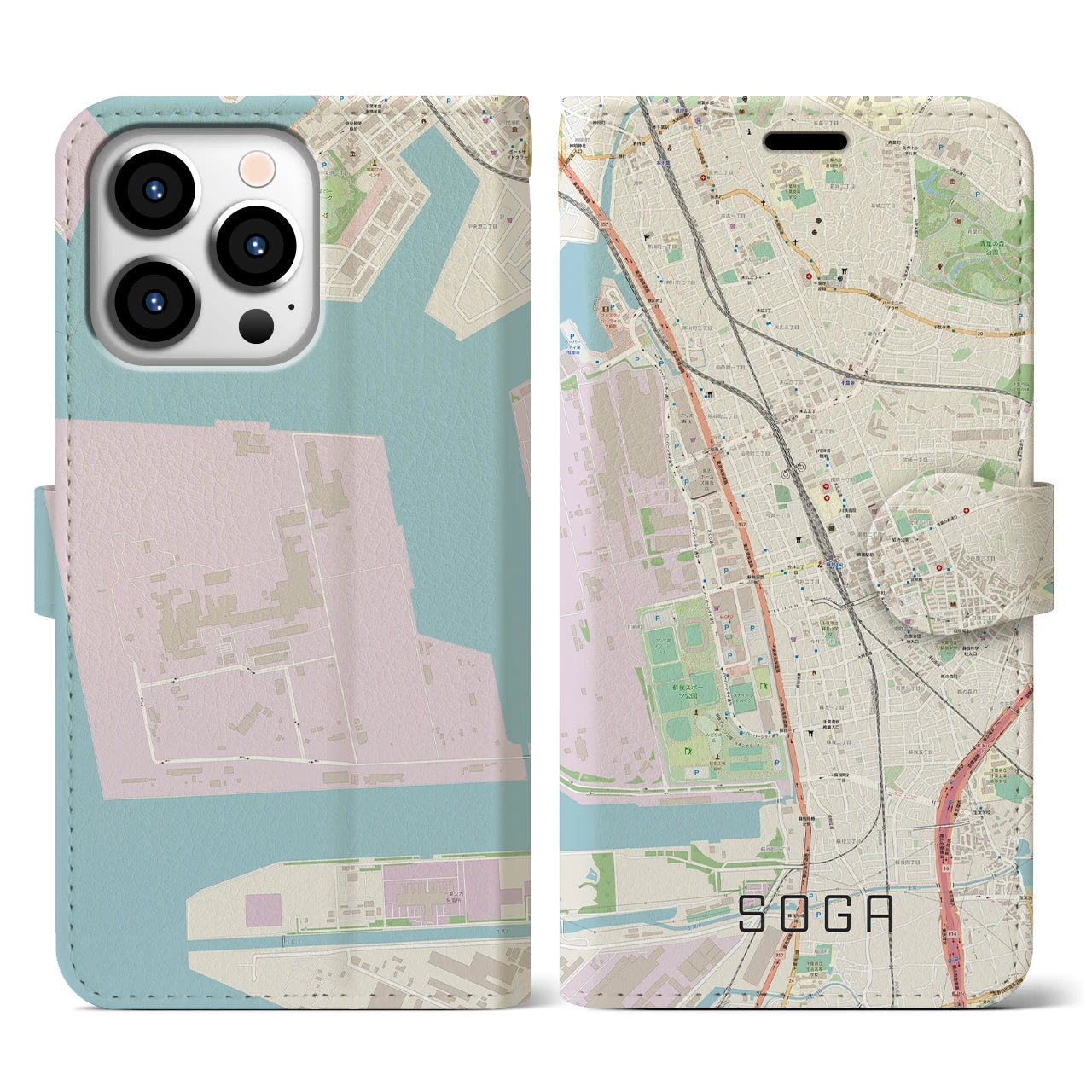 【蘇我】地図柄iPhoneケース（手帳両面タイプ・ナチュラル）iPhone 13 Pro 用
