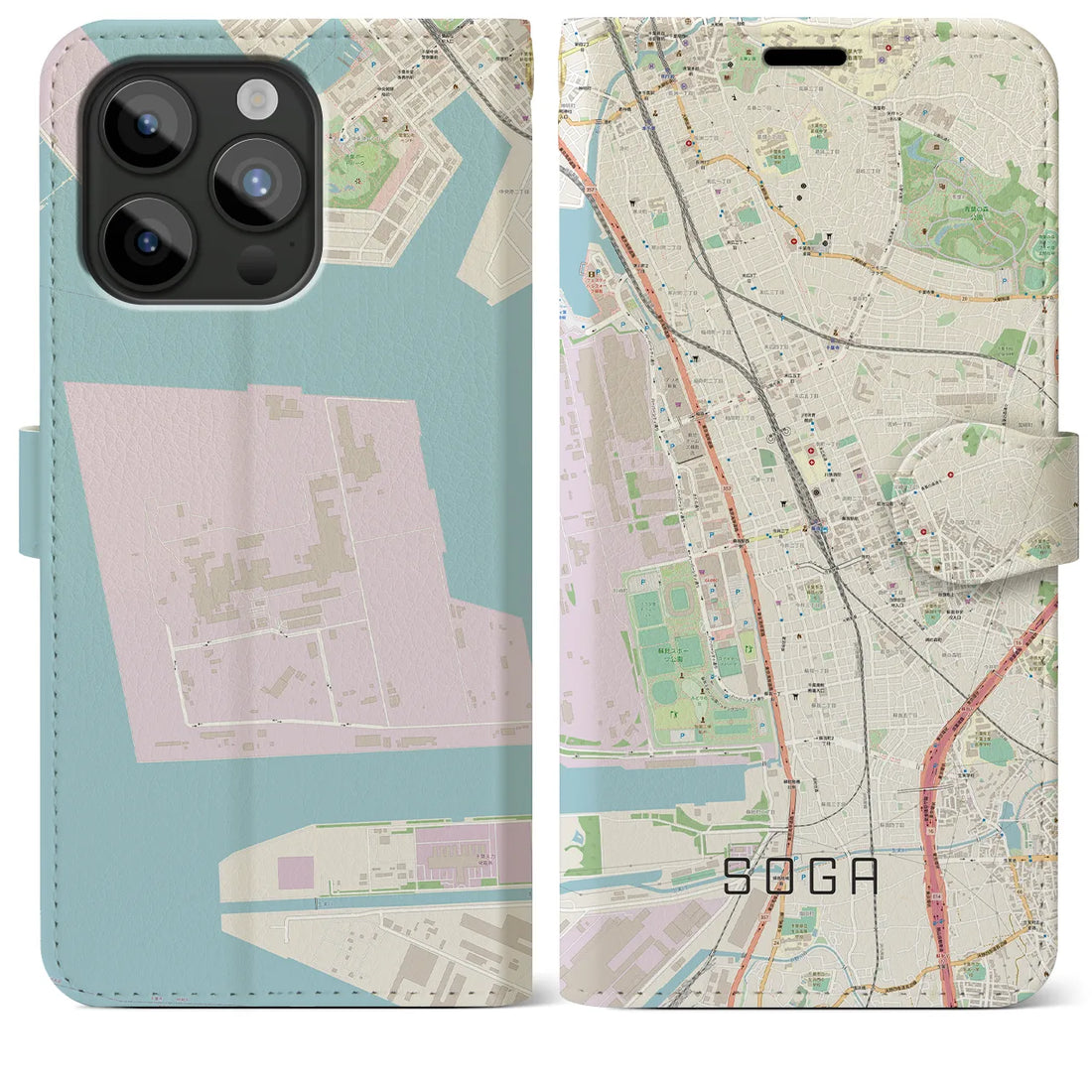 【蘇我】地図柄iPhoneケース（手帳両面タイプ・ナチュラル）iPhone 15 Pro Max 用