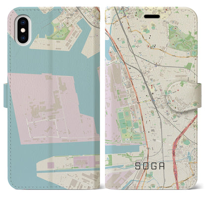 【蘇我（千葉県）】地図柄iPhoneケース（手帳タイプ）ナチュラル・iPhone XS Max 用