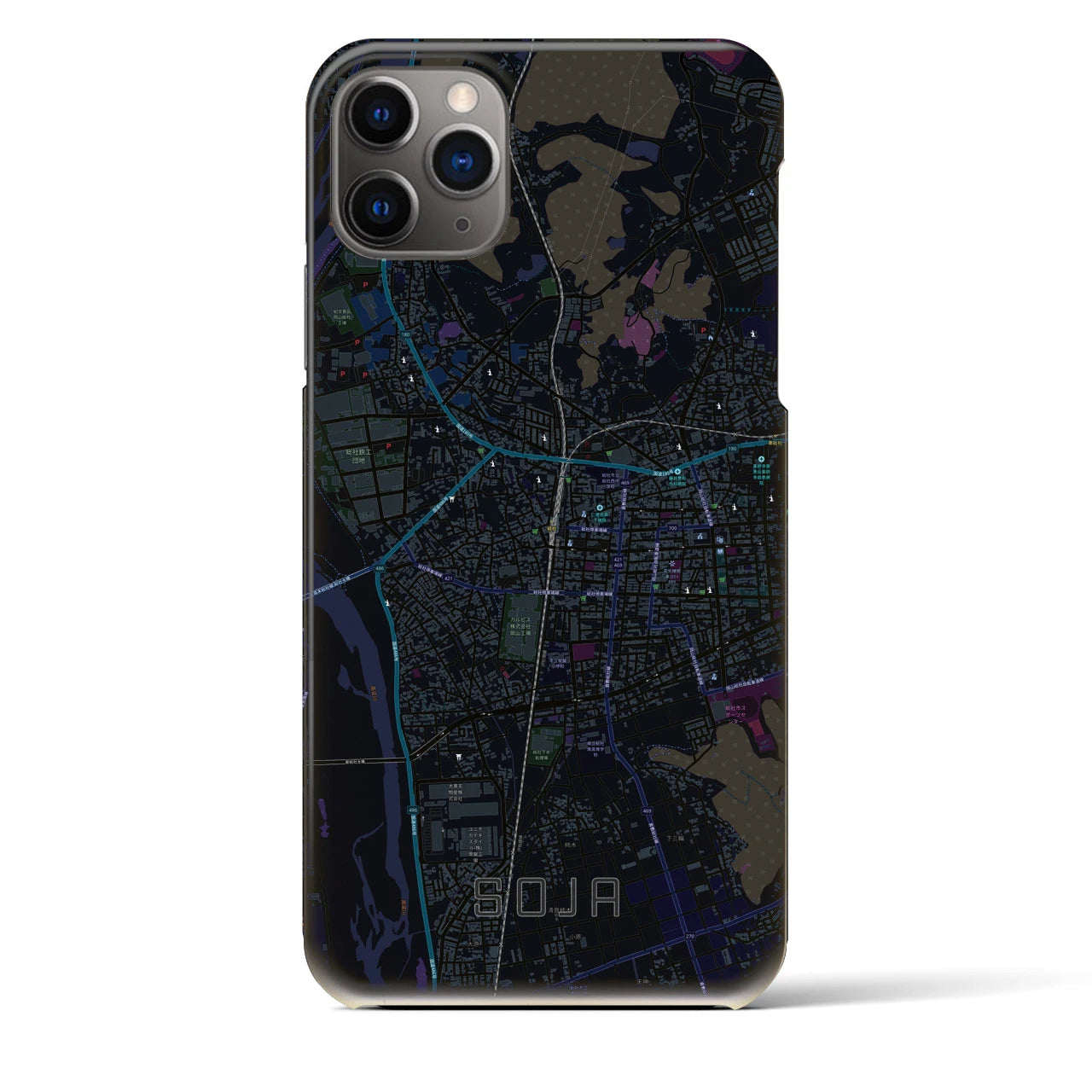 【総社】地図柄iPhoneケース（バックカバータイプ・ブラック）iPhone 11 Pro Max 用