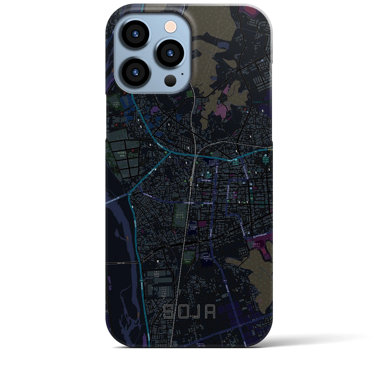 【総社】地図柄iPhoneケース（バックカバータイプ・ブラック）iPhone 13 Pro Max 用