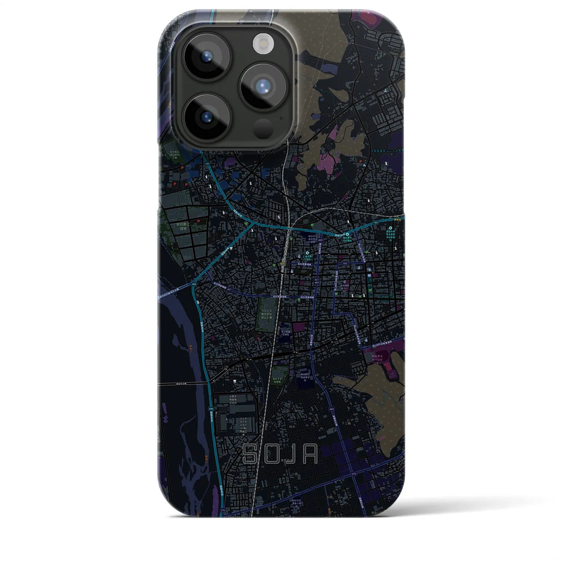 【総社】地図柄iPhoneケース（バックカバータイプ・ブラック）iPhone 15 Pro Max 用
