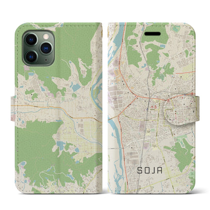 【総社（岡山県）】地図柄iPhoneケース（手帳タイプ）ナチュラル・iPhone 11 Pro 用