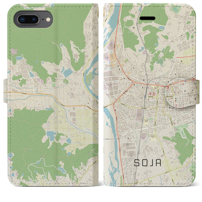 【総社（岡山県）】地図柄iPhoneケース（手帳タイプ）ナチュラル・iPhone 8Plus /7Plus / 6sPlus / 6Plus 用