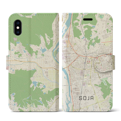 【総社（岡山県）】地図柄iPhoneケース（手帳タイプ）ナチュラル・iPhone XS / X 用