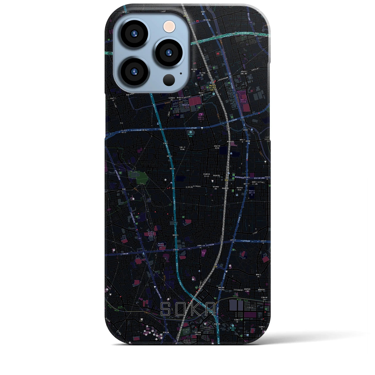 【草加】地図柄iPhoneケース（バックカバータイプ・ブラック）iPhone 13 Pro Max 用
