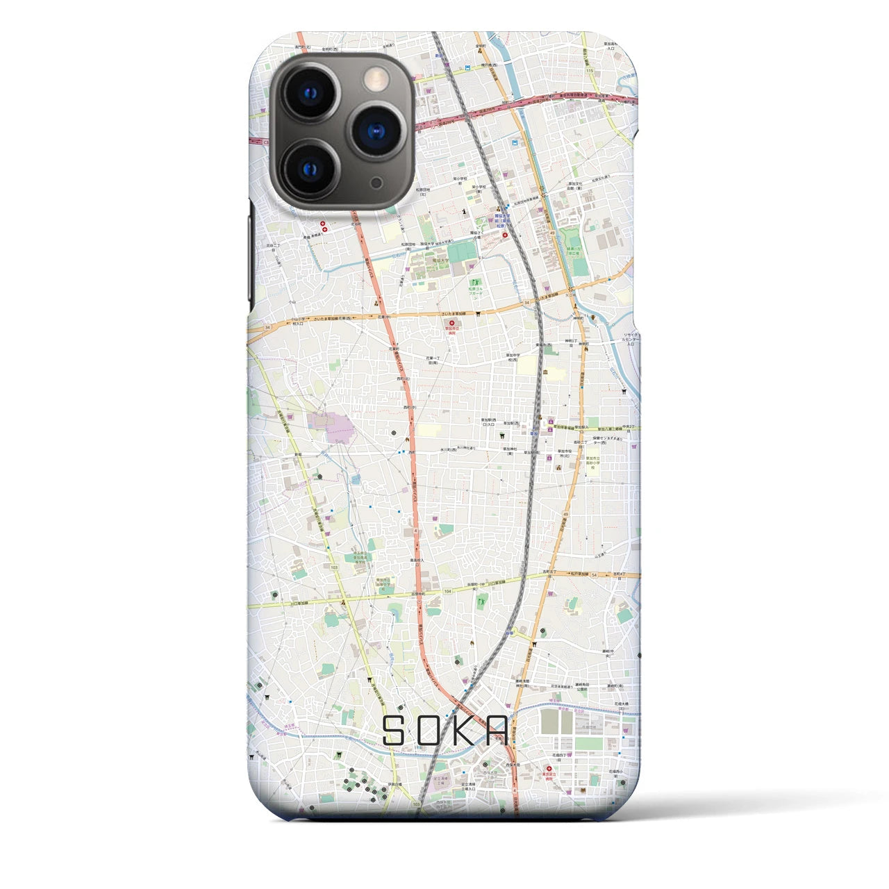 【草加】地図柄iPhoneケース（バックカバータイプ・ナチュラル）iPhone 11 Pro Max 用