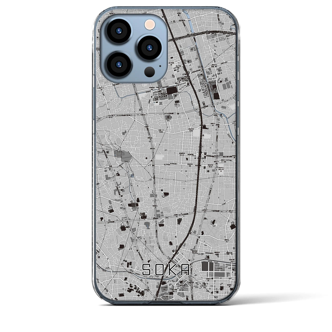 【草加】地図柄iPhoneケース（クリアタイプ・モノトーン）iPhone 13 Pro Max 用