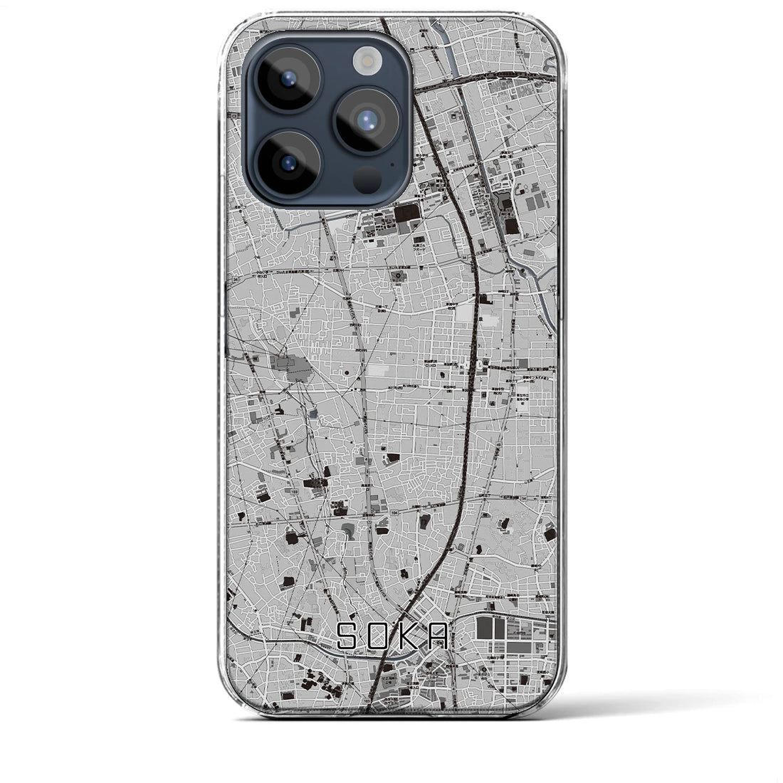 【草加】地図柄iPhoneケース（クリアタイプ・モノトーン）iPhone 15 Pro Max 用